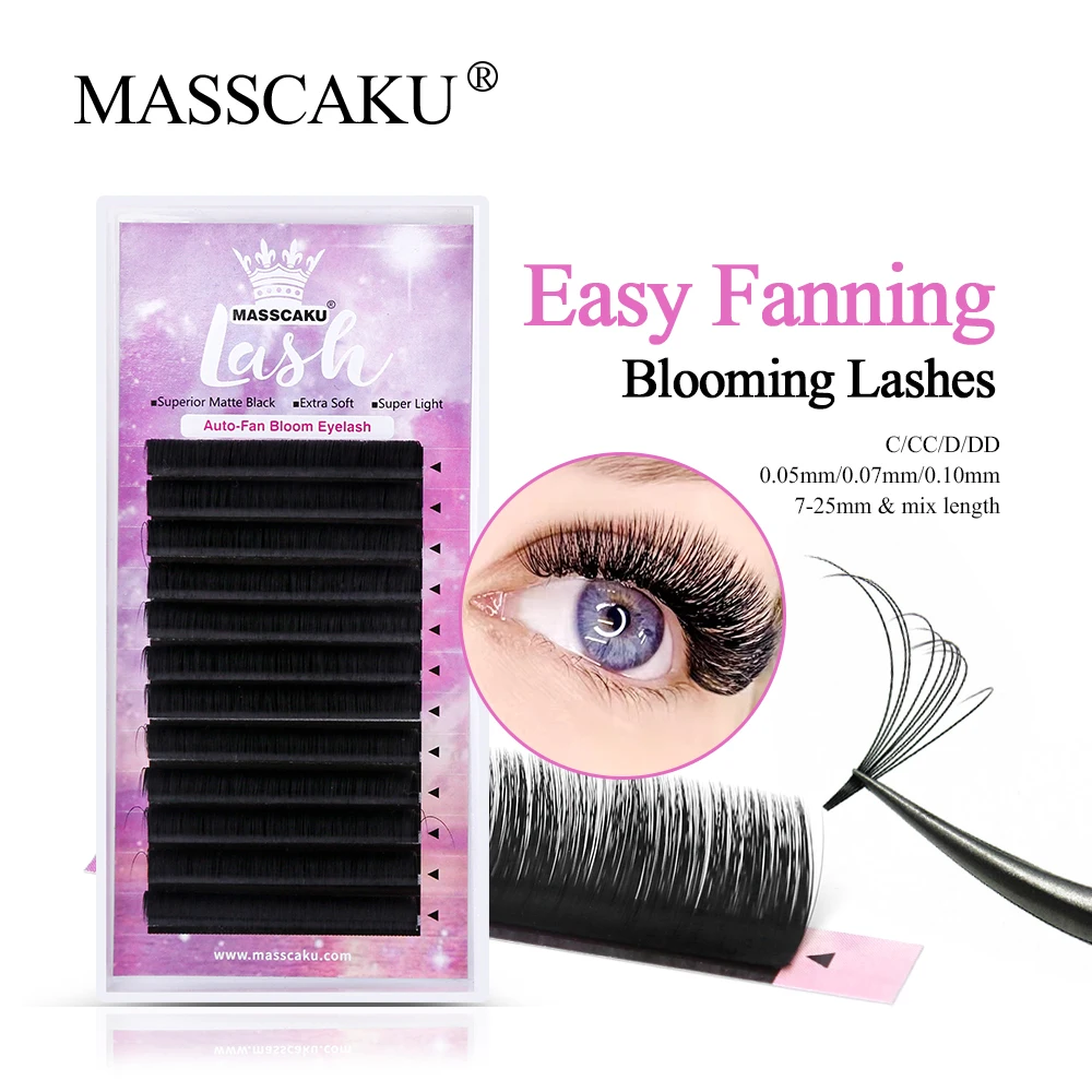 Wholesale Price Masscaku Natural Long Easy Fanning Lashes 8-15mm Self Blooming Mega Volume Eyelash Extensions Soft Mink Eyelash 2021 new 1s auto flowering false eyelash volume easy fanning individual eyelash extensions rapid blooming eyelash for wholesale