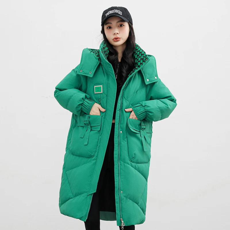 

New 2023 Winter Korean Fashion Warm Parkas Padded Jacket For Women Casual Hooded Down Cotton Thicken Pockets Coat Female Outwear