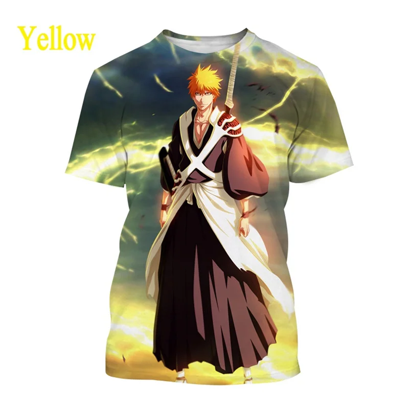 

Футболки с 3D рисунком японской манги, отбеливатель, Kurosaki Ichigo, мужские и женские футболки, крутые топы, футболки высокого качества, футболка, одежда