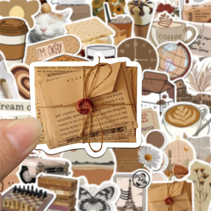 Vintage Brown Aesthetic PVC Stickers Set - Stationery and Scrapbooking Decor Supplies