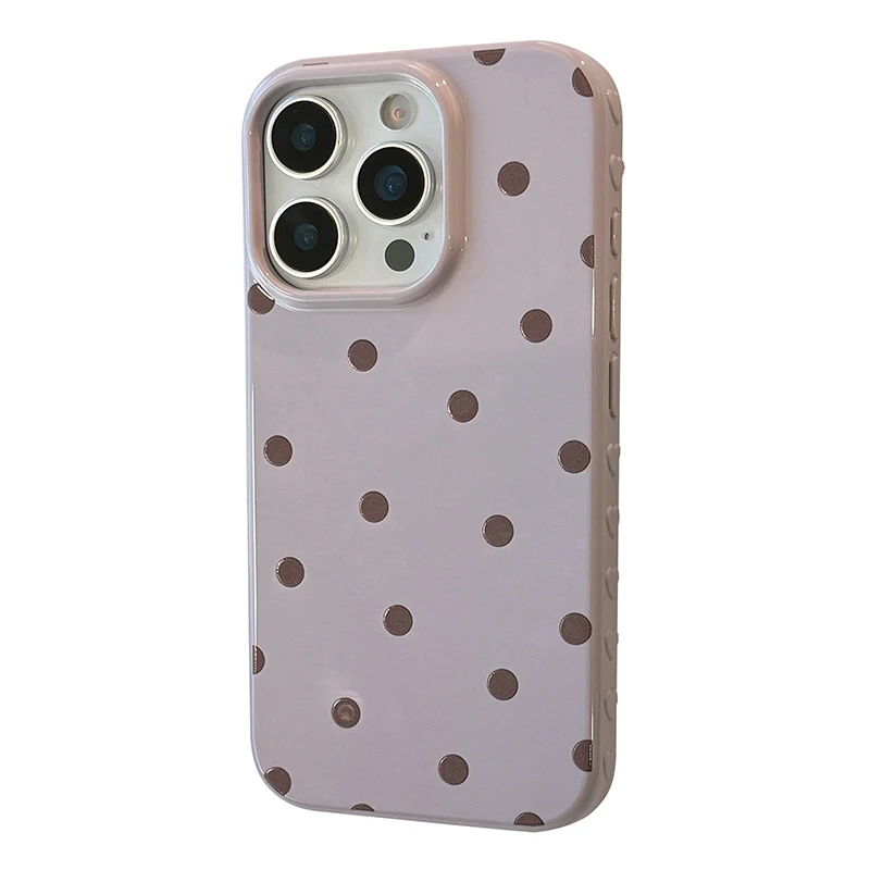 Chic Purple and Beige Polka Dots Glossy Protective Phone Case