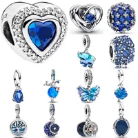 925 Silver Blue Butterfly Dragonfly Pentagram Feather Pendant Beads Suitable for European Original Bracelet DIY ExquisiteJewelry 4