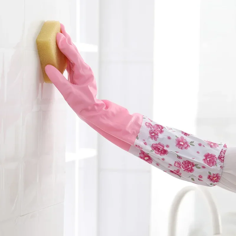 1Pair Lengthen Dishwashing Cleaning Gloves Silicone Rubber Dish Washing Glove for Household Scrubber Kitchen Clean Tool dishwashing gloves