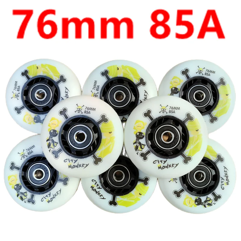 인라인 스케이트 휠, 스케이트 휠, 화이트 PU 휠, 85A, 76mm, 도시 원숭이, 무료 배송  Best5