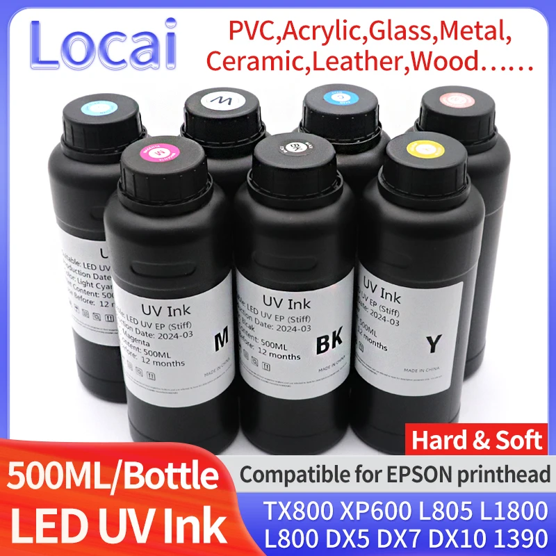 

500ML LED UV Ink For TX800 XP600 L800 L1800 L805 DX5 DX7 DX10 DX4 DX6 Printhead For Epson 1390 R1800 R1900 UV Modified Printer