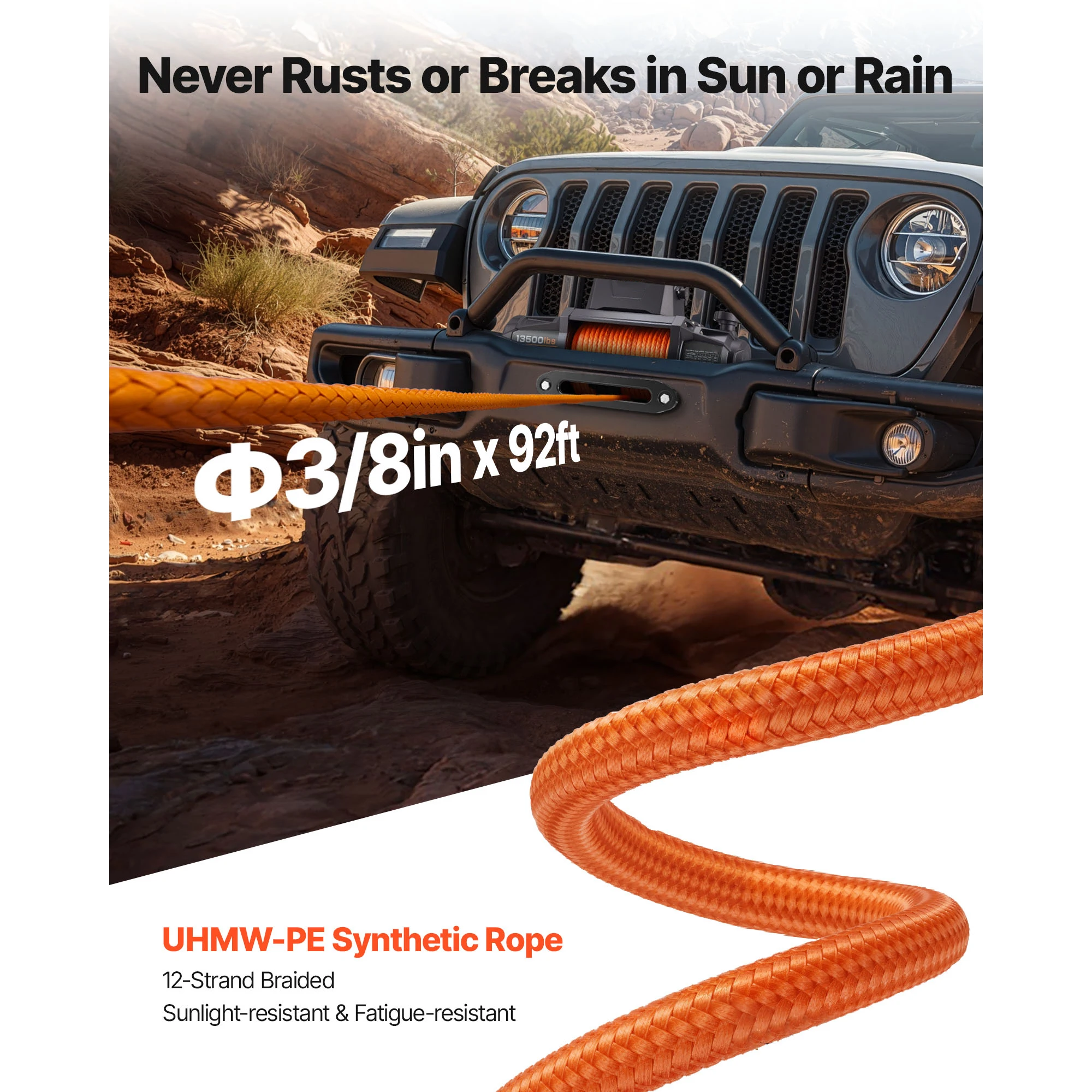 SucceBuy 13500LBS 12V Electric Winch Synthetic Tow Rope Car Winch 28M Lifting Hoist for 4X4 Car Trailer ATV Truck Off Road Boat 4