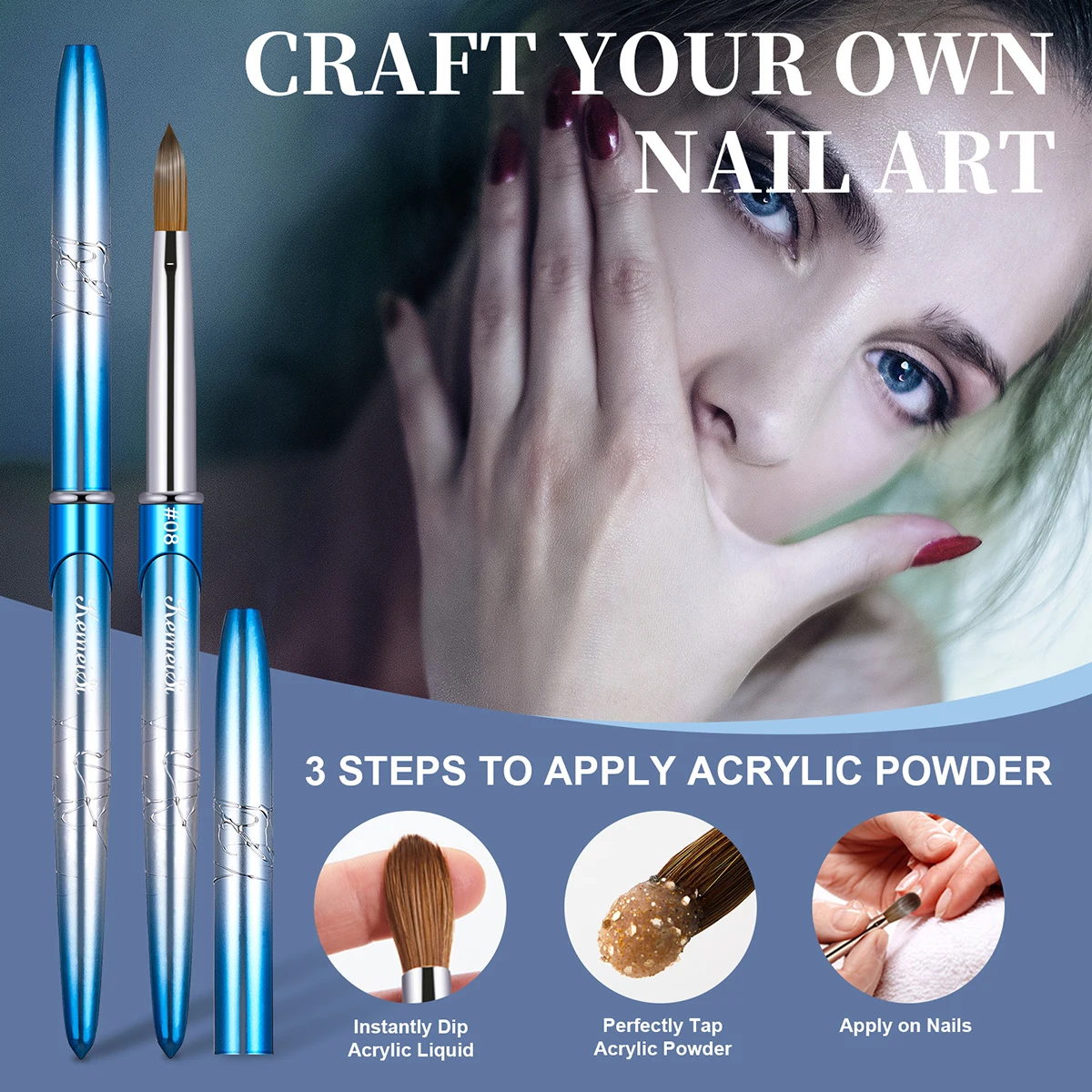 KEMEISI 100% Pure Kolinsky Nail Art Brushes Sturdy Handle Oval Shaped Acrylic Powder Nail Design Tools for Professional Manicure 3