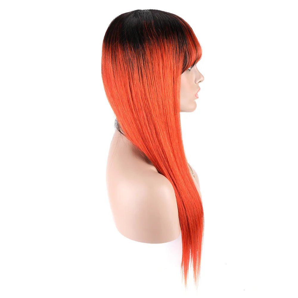 Toocci Straight Human hair Wigs with Bangs 130% Density Long Wig 100% Human Hair Wigs for Women Colorful Straight Wig with Bangs