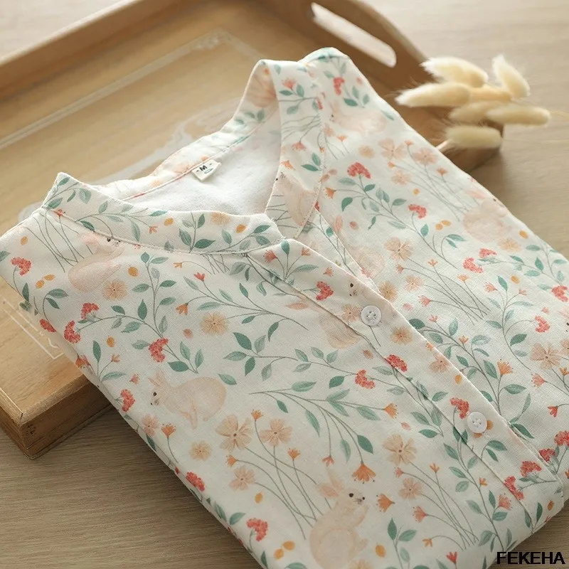 

Женские рубашки с принтом, хлопковые блузки с длинным рукавом, свободные женские топы с цветочным принтом, мягкая женская одежда, Новое поступление на весну