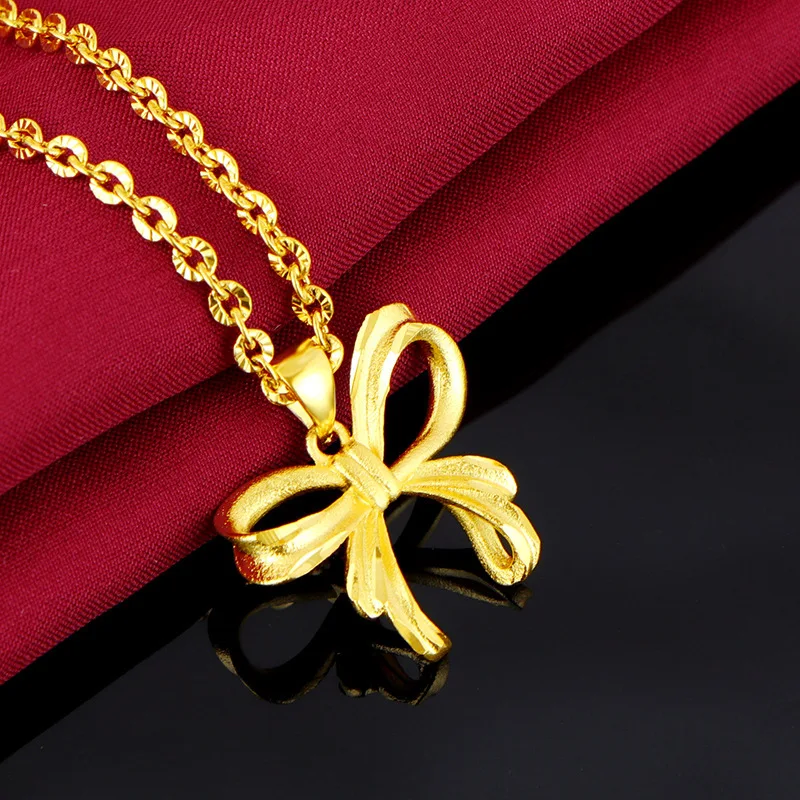 Pure gold new gold jewelry fashion bow pendant gold 24k necklace jewelry accessories