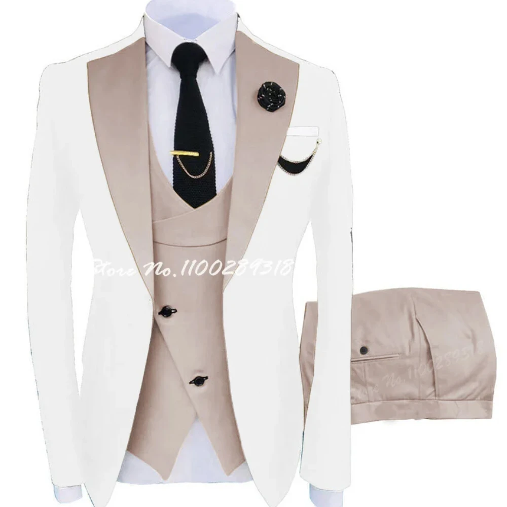 Suits For Men Casual Business Suit 3 Pcs Set Groom Tuxedo Wedding Coustime Homme Luxe(Coat + Vest + Pants)