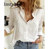 Elegant Cotton Linen Shirts Women Casual Solid Button Lapel Blouses Shirts Autumn Winter Long Sleeve Loose Tops Tunic Blusas 1