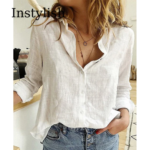 Women’s Elegant Cotton Linen Shirt – Loose Long Sleeve Blouse