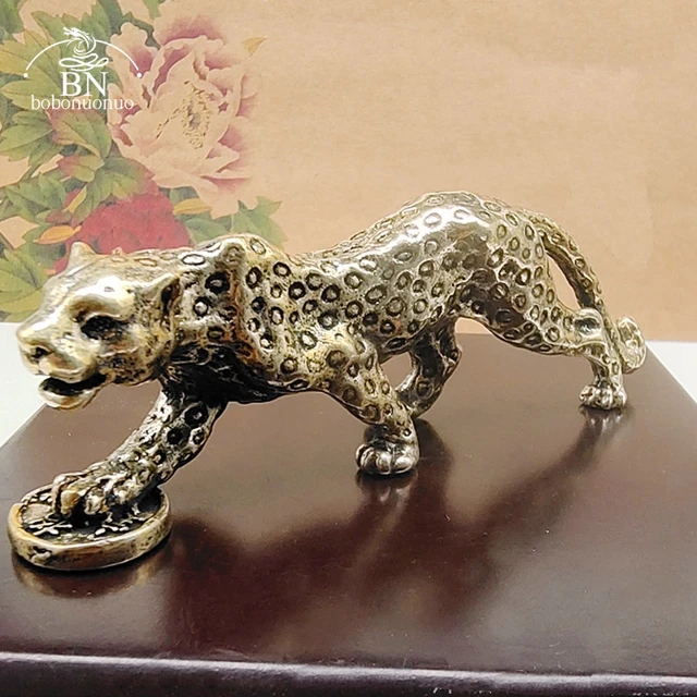 4 Brass Small Leopard Figurine, Animal Statues