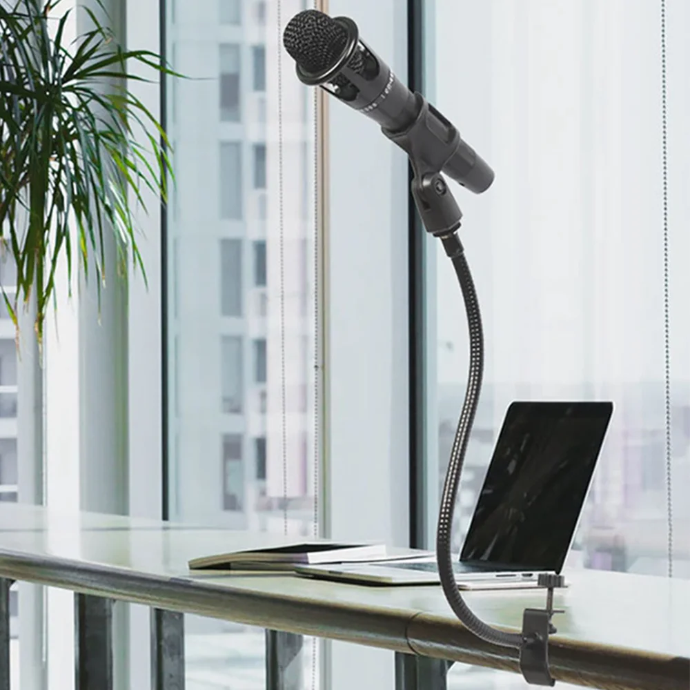 Microphone Stand Metal Table Clamp with Clip 360 Adjustable Flexible Gooseneck Universal Desk Microphone Arm Stand Podcast