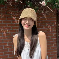 Summer Fashion Ladies Paper Straw Bucket Hat Breathable Crochet Beach Cap Wide Brim Sun Cap Fisherman's Hat 2