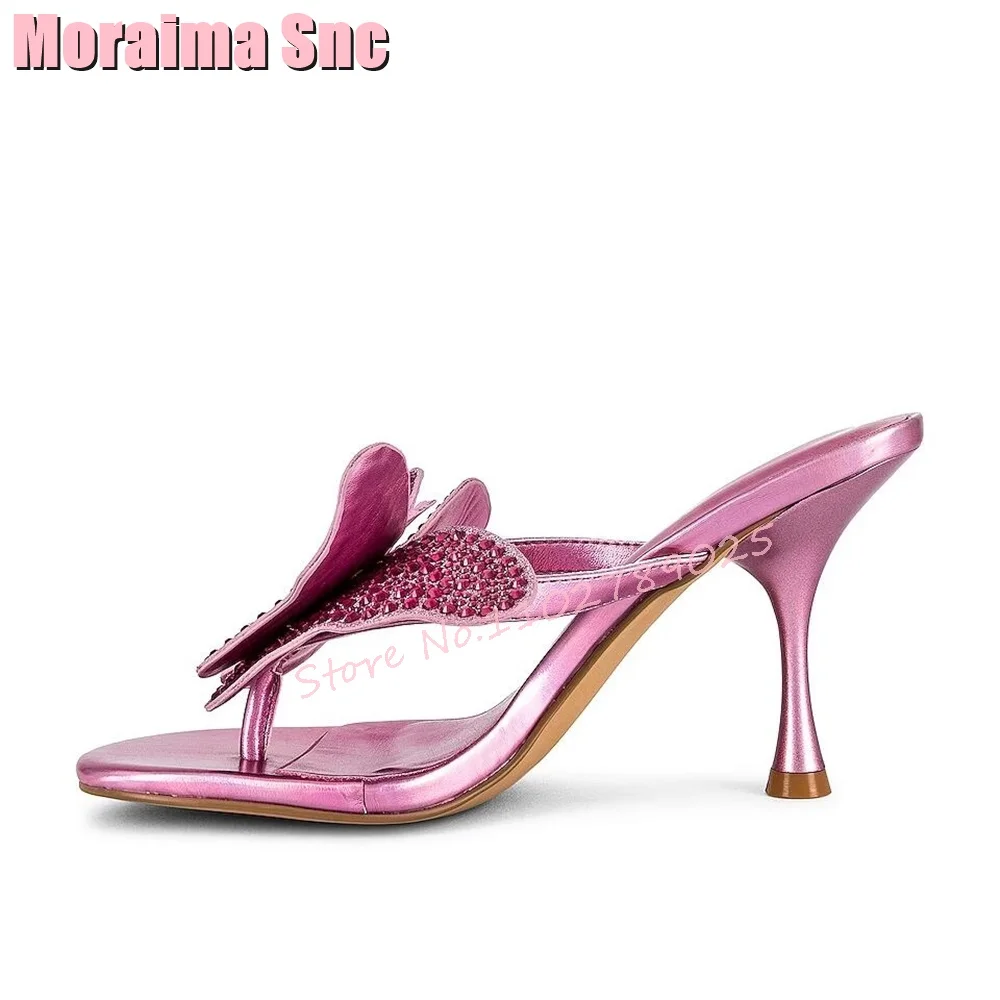 Bling Butterfly Crystal Clip Toe Slippers Pink Solid Stiletto High Heels Women Shoes Summer Slides Sexy Casual Outside Fashion