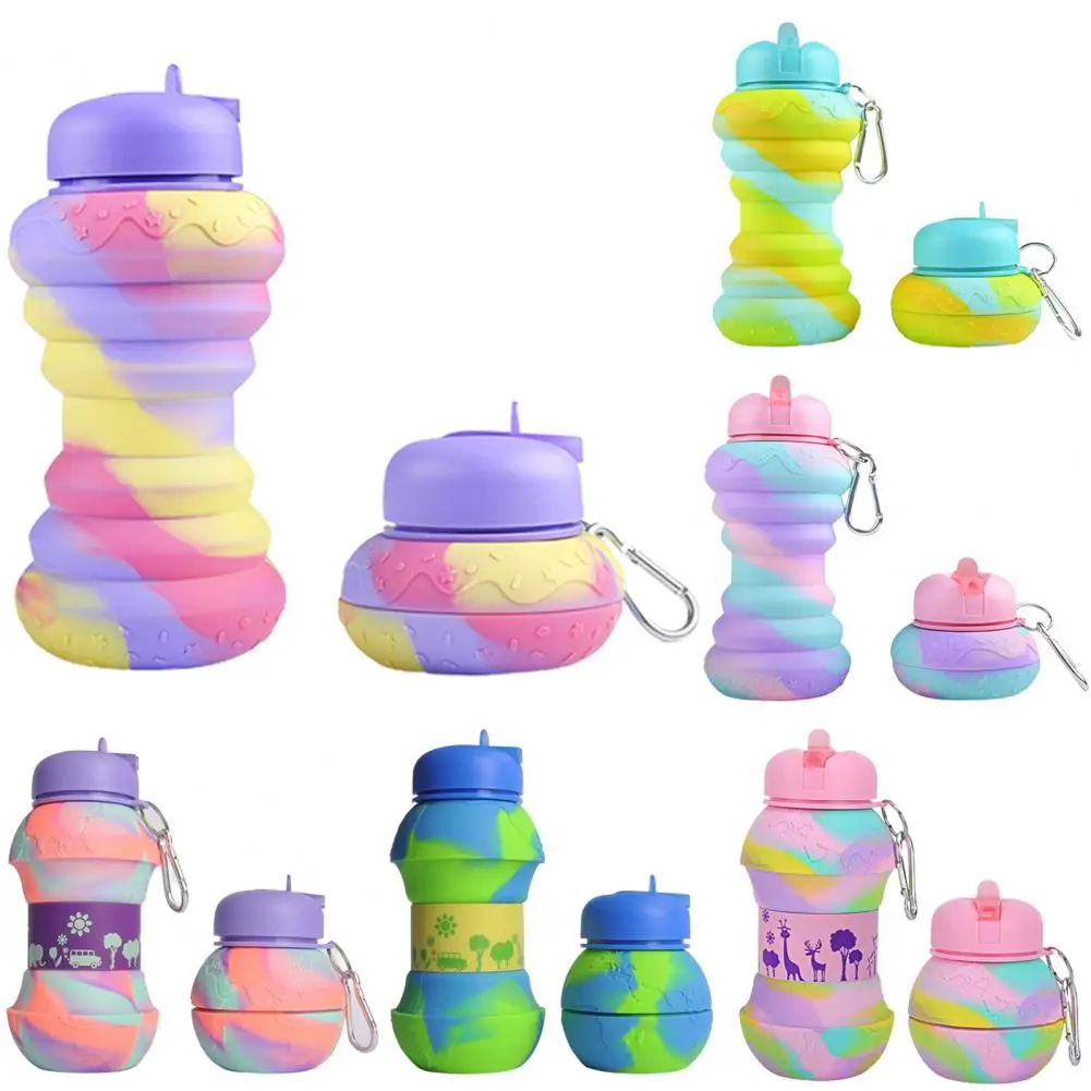 550ml/600ml Water Cup Foldable Drinking Cup Heat-resistant Water Bottle with Hanging Hook Leak-proof Compression Jug