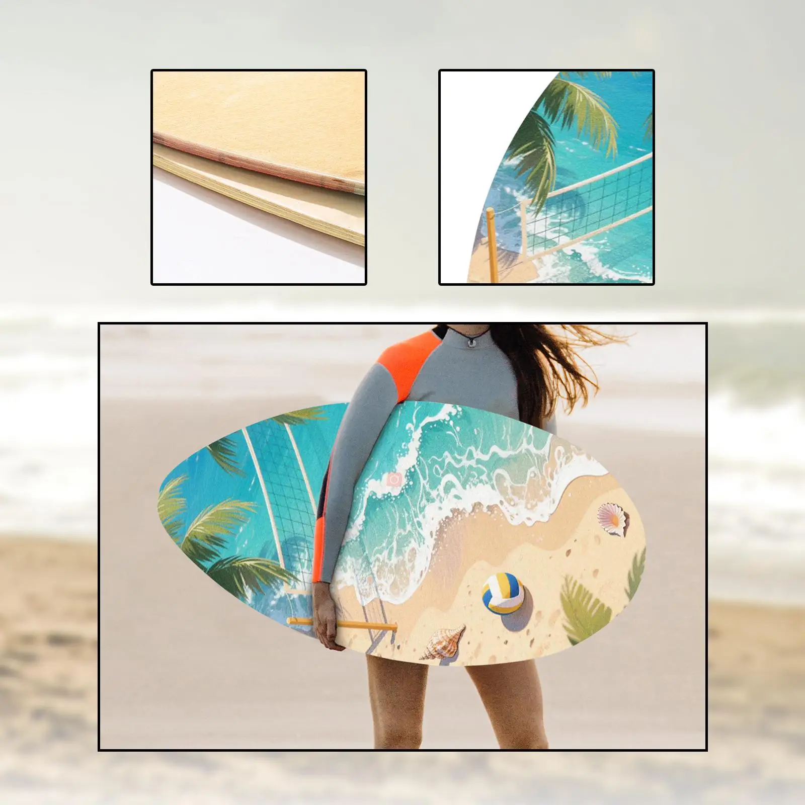 Skimboard 35 inch Wood Standing Small Surfboard for Beginners Adults Kids