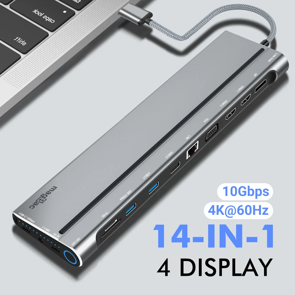 Док-станция USB Type C на 2x HDMI 4K 60 Гц, 10 Гбит/с, Thunderbolt 4/3, Lenovo, Thinkpad, Dell, HP