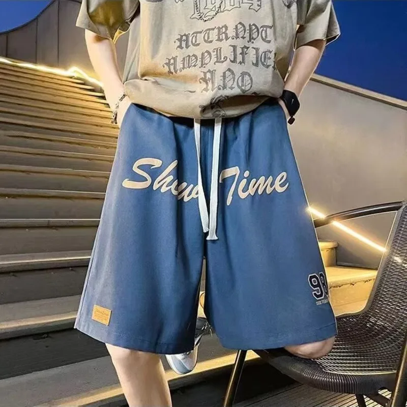 American Retro Summer 2024 Boyfriend Patchwork Elasticized Pocket Drawstring Letter Fashion Loose Comfortable Casual Shorts