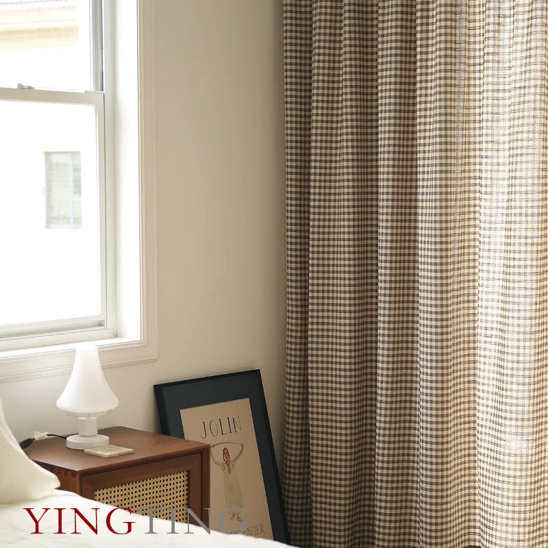 New Coffee Color Small Plaid American Modern Simple Custom-made Semi-blackout Window Curtains for Living Dining Room Bedroom 5