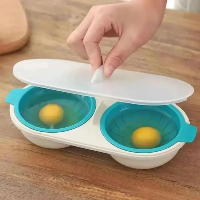 Microwave Egg Poacher Food Grade Cookware Double Cup Egg Boiler Kitchen Steamed Set Microwave Ovens Cooking Tools