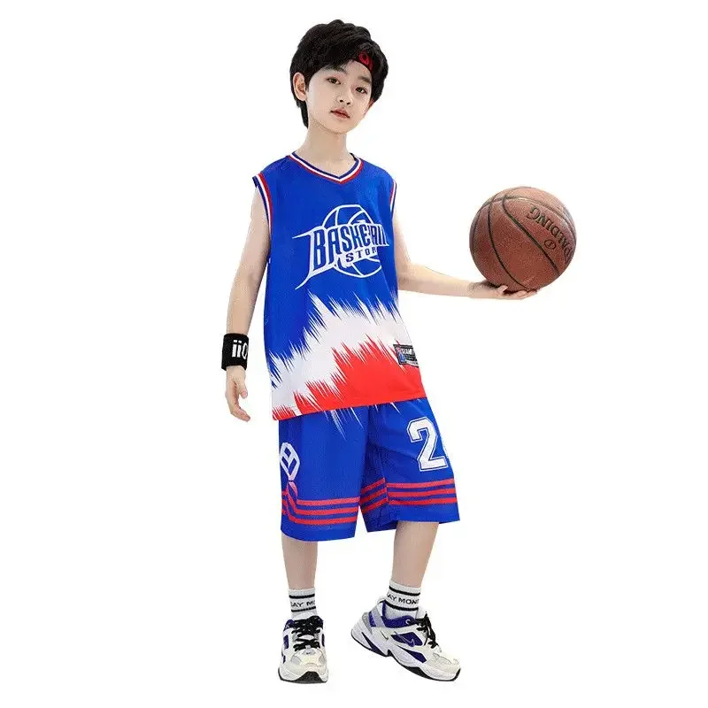 Boys Summer Quick-Dry 23 Basketball 24 Sports Suits Boys Sleeveless Vset+Short Pants 2pcs Sets Kids Sports Outfits Clothing