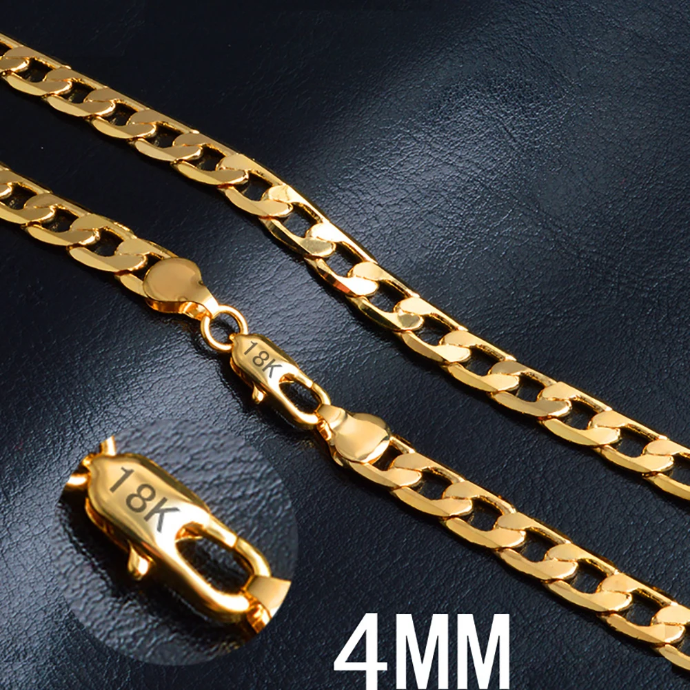 

20 Inch18k Gold plated 4mm wide Necklace for Women Man Wedding Jewelry