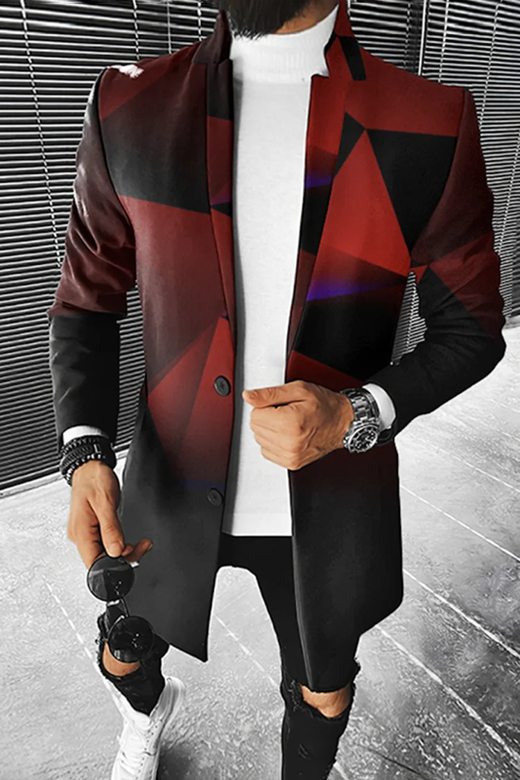 Men's Fall Long Coat Floral Print Button Lapel Fashion Office Winter Jacket 2023 Casual Nylon Overcoat Oversized New Top Coat