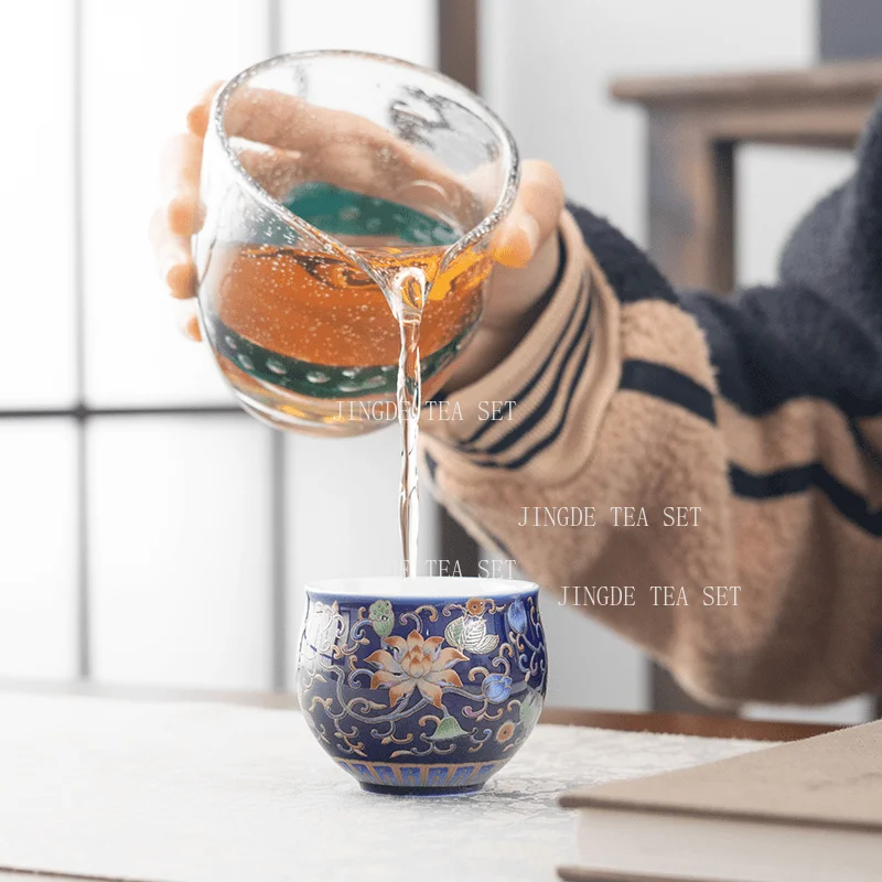 65ml Jingdezhen Ceramic Tea Cup Enamel Host Tea Cup Kung Fu Tea Set Portable Embroidery Bag Birthday Gift Drinking Utensils