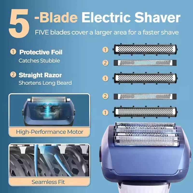 Hatteker Floating Men's Electric Shaver (5 Blades) USB Portable Rechargeable Cordless Razor