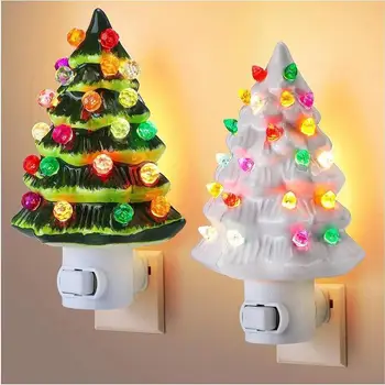 Christmas Tree Night Light Vintage Green Christmas Tree Wall Plug Night Light Two Colours Christmas Tree Bedside Lights New 2024