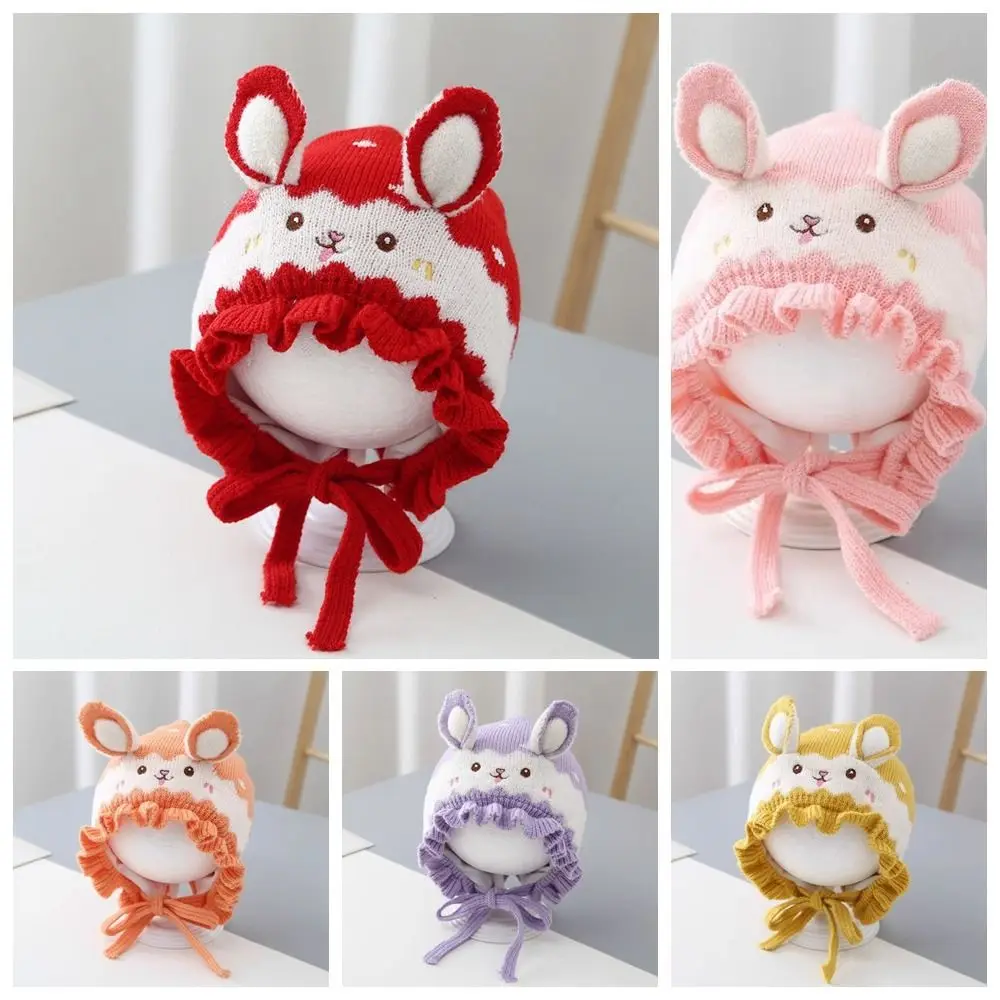 Fashion Rabbit Ear Baby Knitted Hat Solid Color Warm Infant Beanie Hats Thicken Soft Pullover Cap Boys