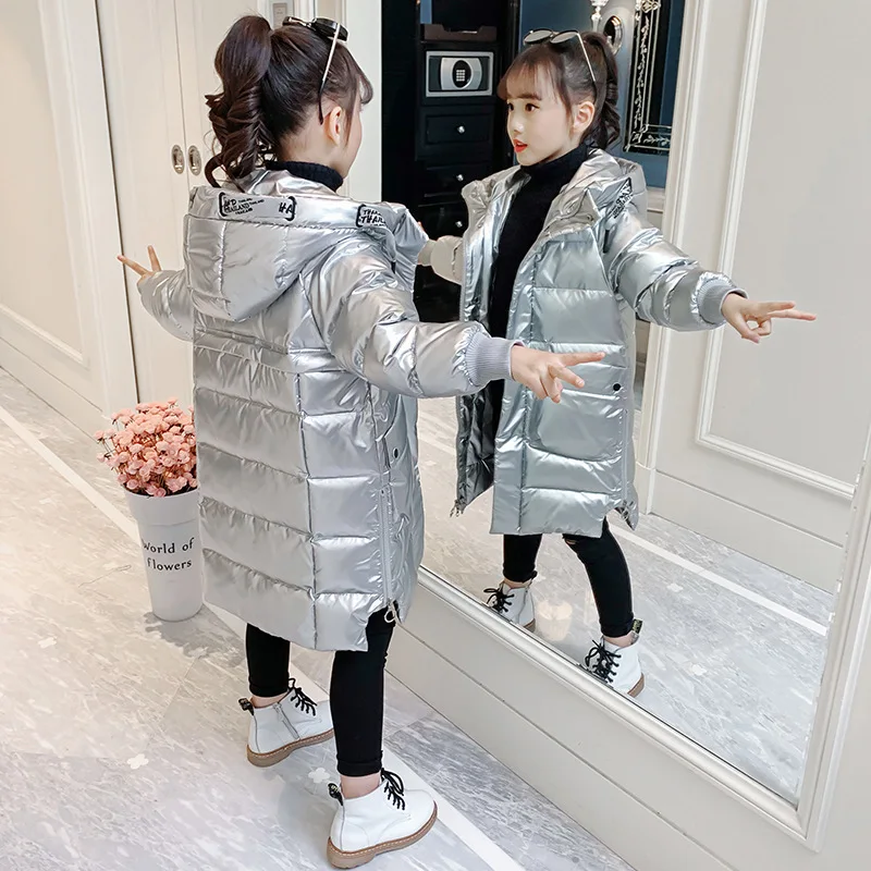 Russian Winter Down Cotton Jacket for Girls Waterproof Shiny Warm 5-14Years Teenage Hooded Thicken Coat Kids Parka Snowsuit