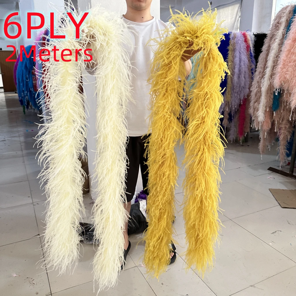 Ostrich Feather Boa Trim Feather Crafts Plume Scarf 6Ply 1/1.3/2/3Meter Wedding Party Dress Shawl Carnival Clothing Decoration