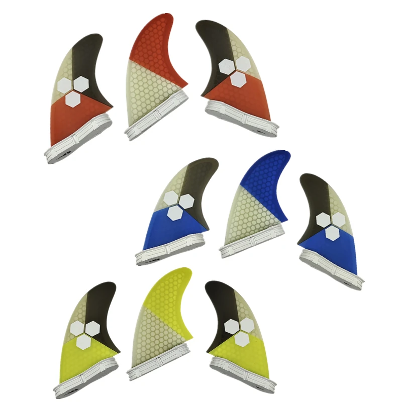 Hot Sell Double Tabs 2 Fin Three color stitching surfboard fins Honeycomb fiberglass surf fins Tri-fin set size M/L Good Quality