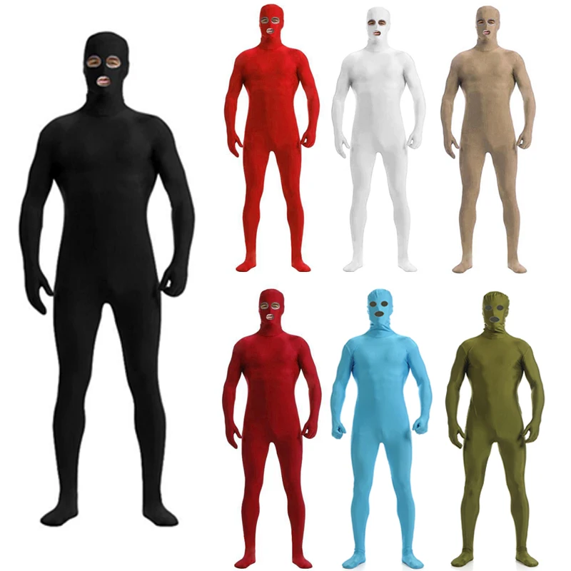 Unisex Spandex Zentai Costumes Suits Black Bodysuit Eyes Mouth Open Tights