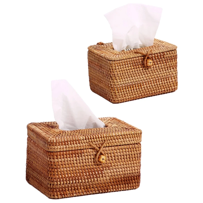 

Elegant Handmade Rattan Tissue Box Napkin Storage Container Desktop Toilet Paper