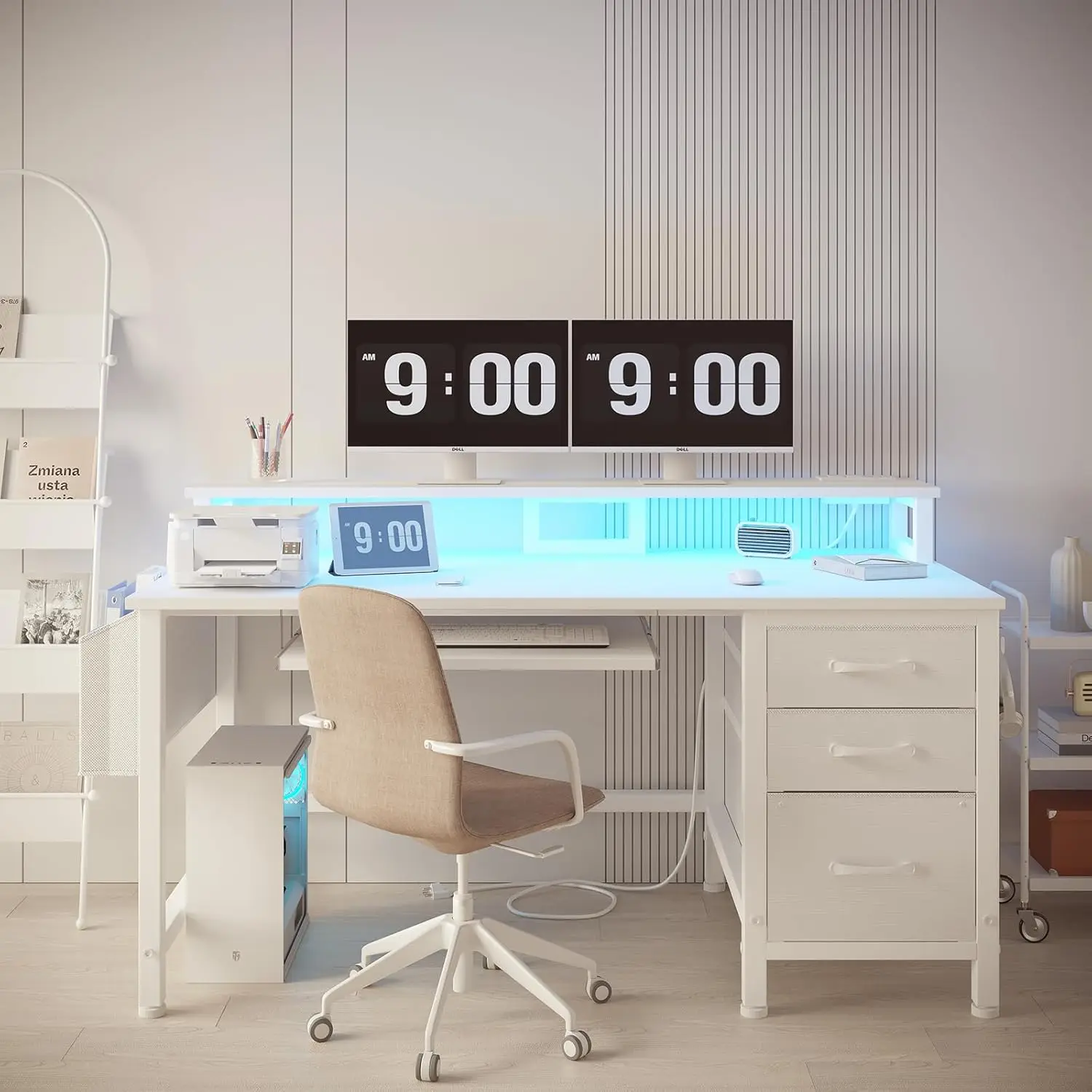 White Computer Desk with File Drawers Cabinet, 47 Inch Home Office Desks with Keyboard Tray 3