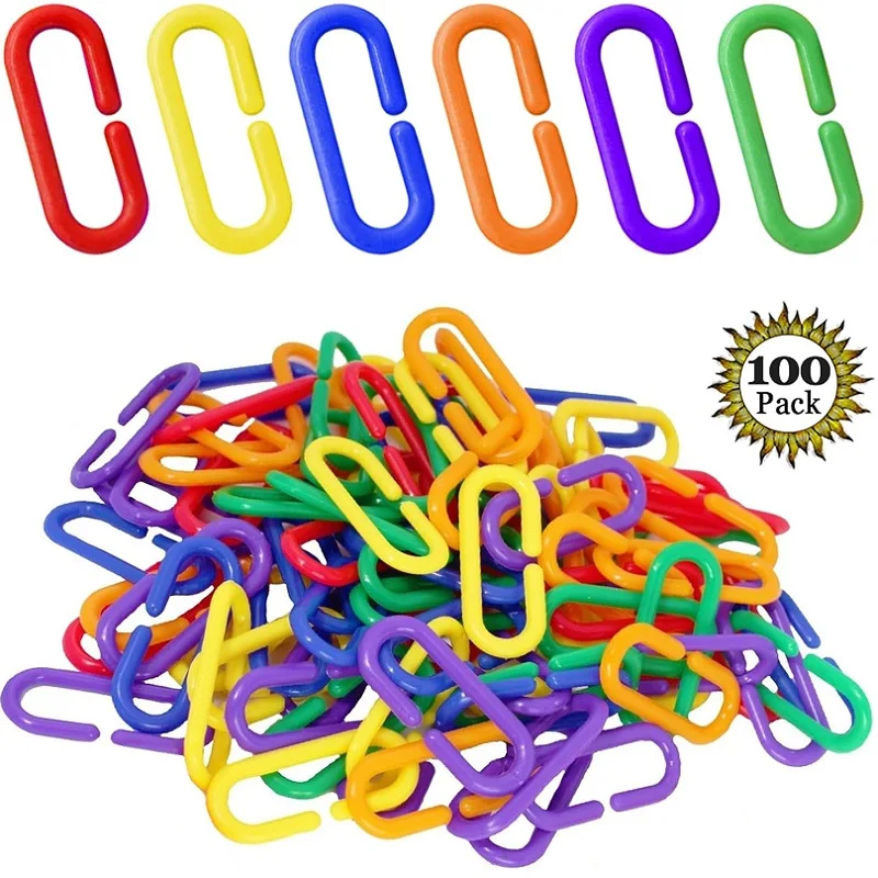 100 Pcs Rainbow C-Clips Plastic Chain Links, Bird Swing & Climbing