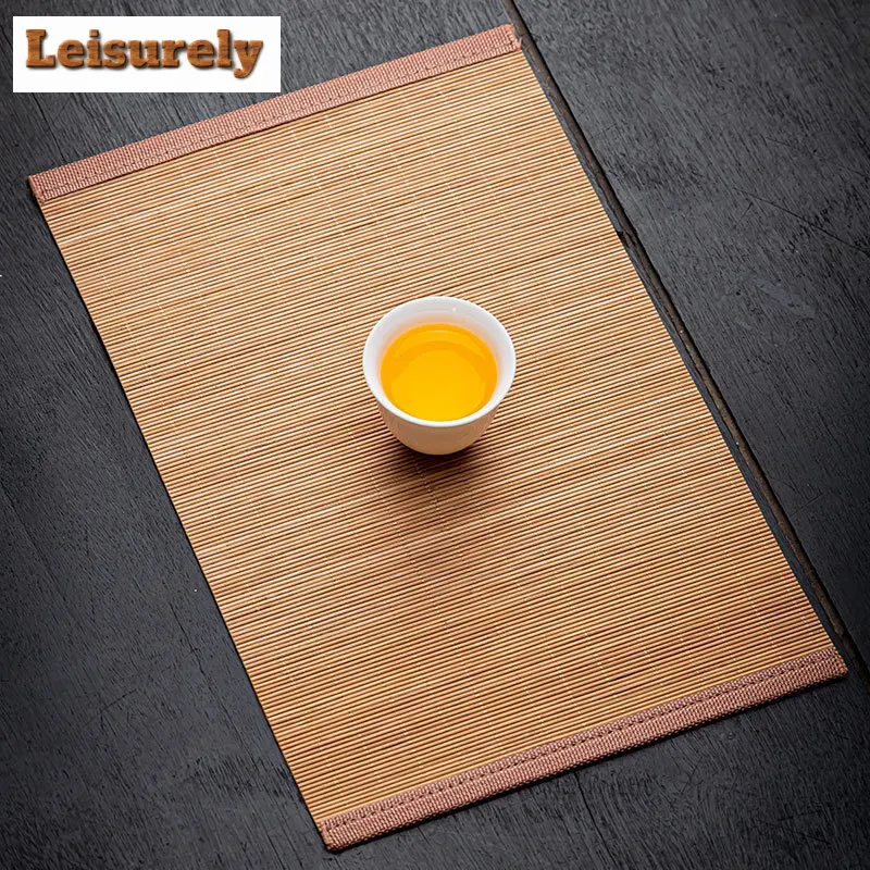 Japanese Bamboo Woven Tea Table Mats Ancient Teacup Coaster Set Drink Coaster Dinner Table Cloth Mat Chinese Tea Set Ornaments
