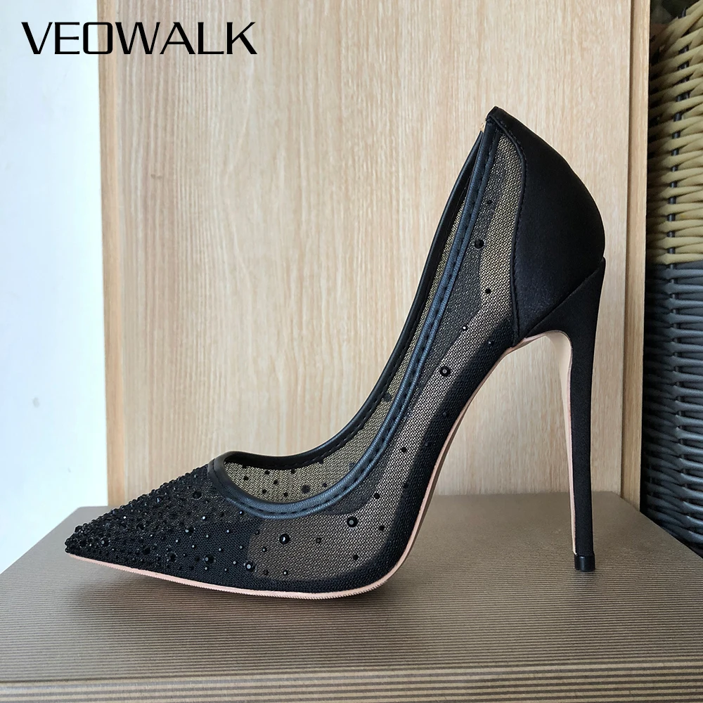 Amazon.com | Minishion Womens Elegant Dancing Heels Mesh Crystals Beaded  Party Shoes L490 Black US 4 | Heeled Sandals