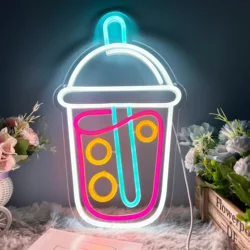 Boba Tea Neon Sign - Vibrant LED Milk Tea Wall Decor for Coffee Shops & Personalized Gifts (Colorful)