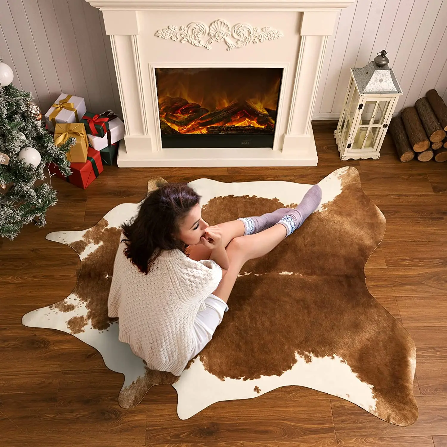 Floor Mat Shaggy Rugs Luxury Premium Cow Print Style Rug Living Room Bedroom Carpet Home Decor Hand Wash Modern Cowhide Cushion Bedside Sofa Floor Mat