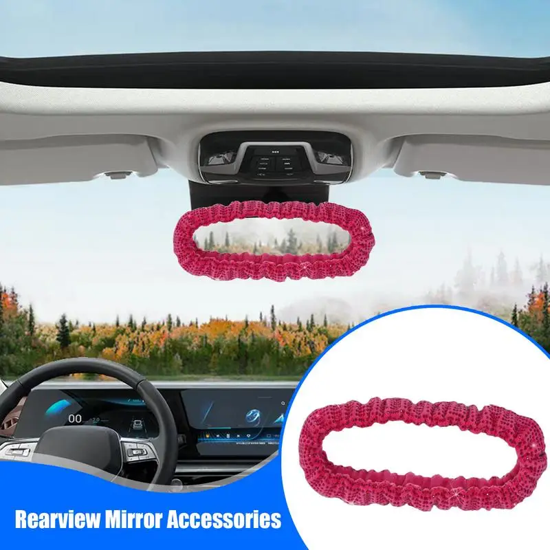 Decorative Rearview Glass Accessories Rhinestone Dustproof Rear View Glass Cover Women Rearview Trim Vehicle Interior