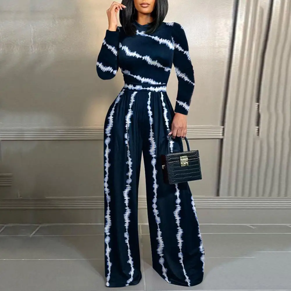 

Autumn Winter Jumpsuit for Women Long Sleeve Waist Tight Wide Leg Printed Jumpsuits Elegant Office Lady Long Romper Streetwear