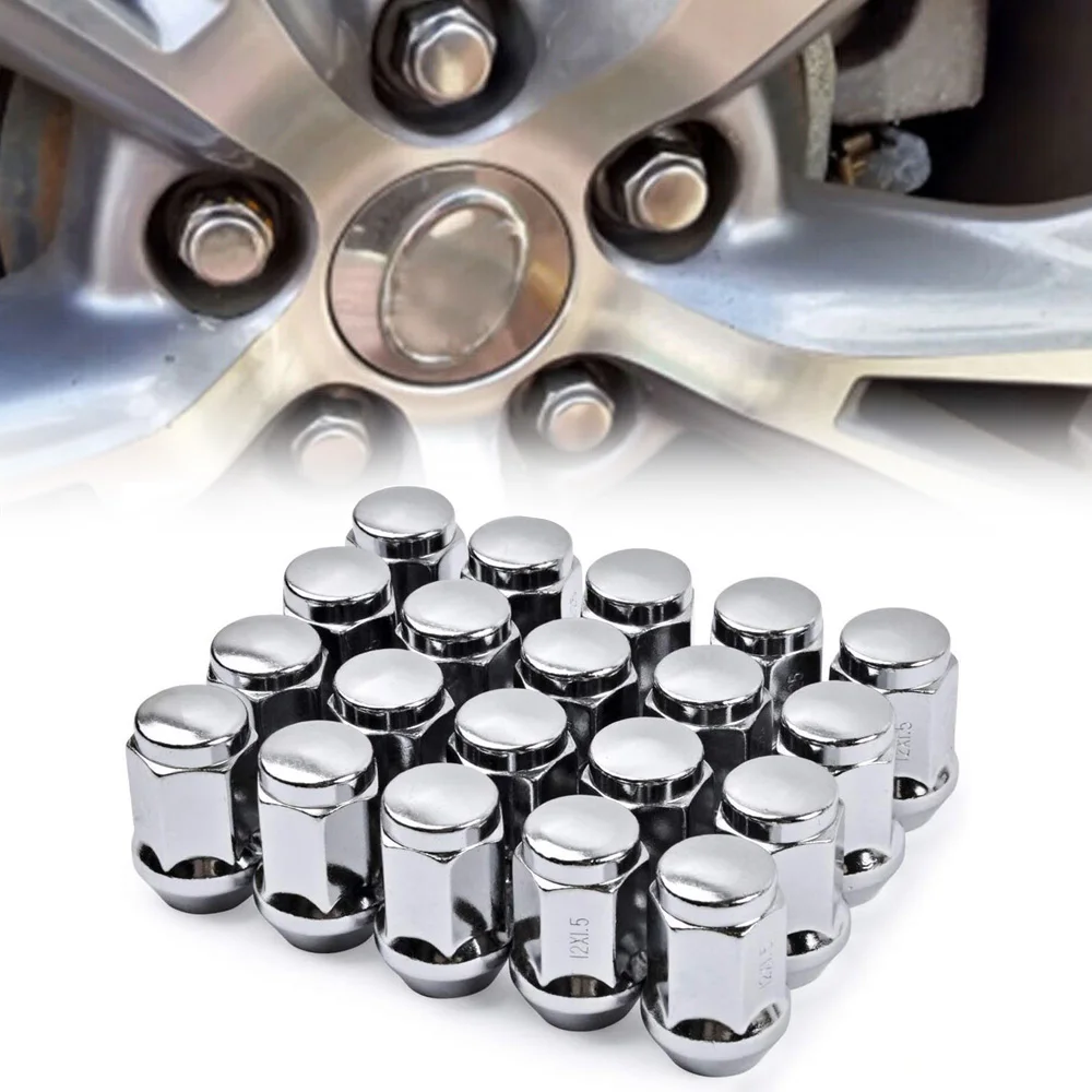 20pcs Length 35mm M12x1.5 12x1.25 Chrome Wheel Nut Replacement For F