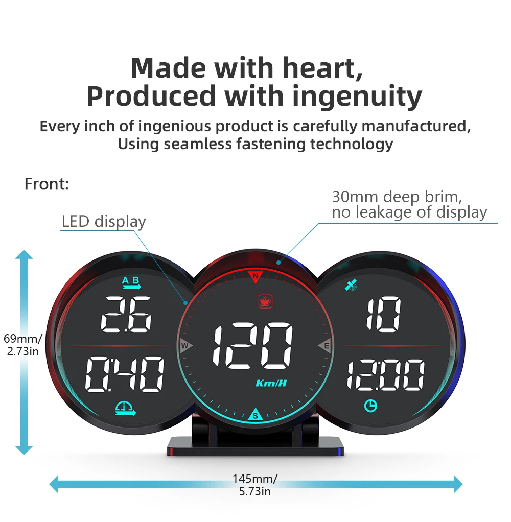 QJ G17 HUD GPS+베이더우 칩 헤드업 디스플레이 LCD 속도계 경사계 차량용 수온 오일 온도 알람 과속 진단기