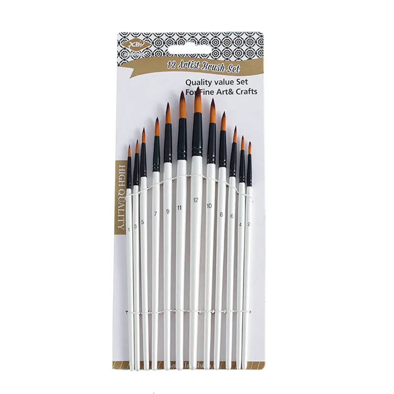 12pcs Nylon Hair Wooden Handle Watercolor Paint Brush Pen Set For Learning Diy Oil Acrylic Painting Art Paint Brushes Supplies images - 6